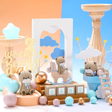 Yinder Bear Cake Toppers Mini Bear Cake Decorations Cake Toppers Gold White Pearl Ball For Birthday Party Decorations(Vivid Colo