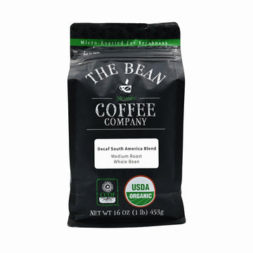 The Bean Organic Coffee Company Water Processed Decaf South America Blend, Medium Roast, Whole Bean Coffee, 16-Ounce Bag
