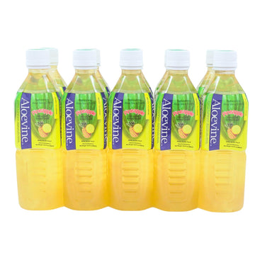 Aloevine Aloe Vera Drink Pineapple healthy juice pure with chunks of aloe l 16.9 oz. 10 pack l plant based Vegetable Korean drin