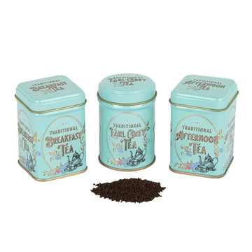 Vintage Victorian 3x Mini Tea Tin Gift Pack with Assorted Loose Leaf English Tea