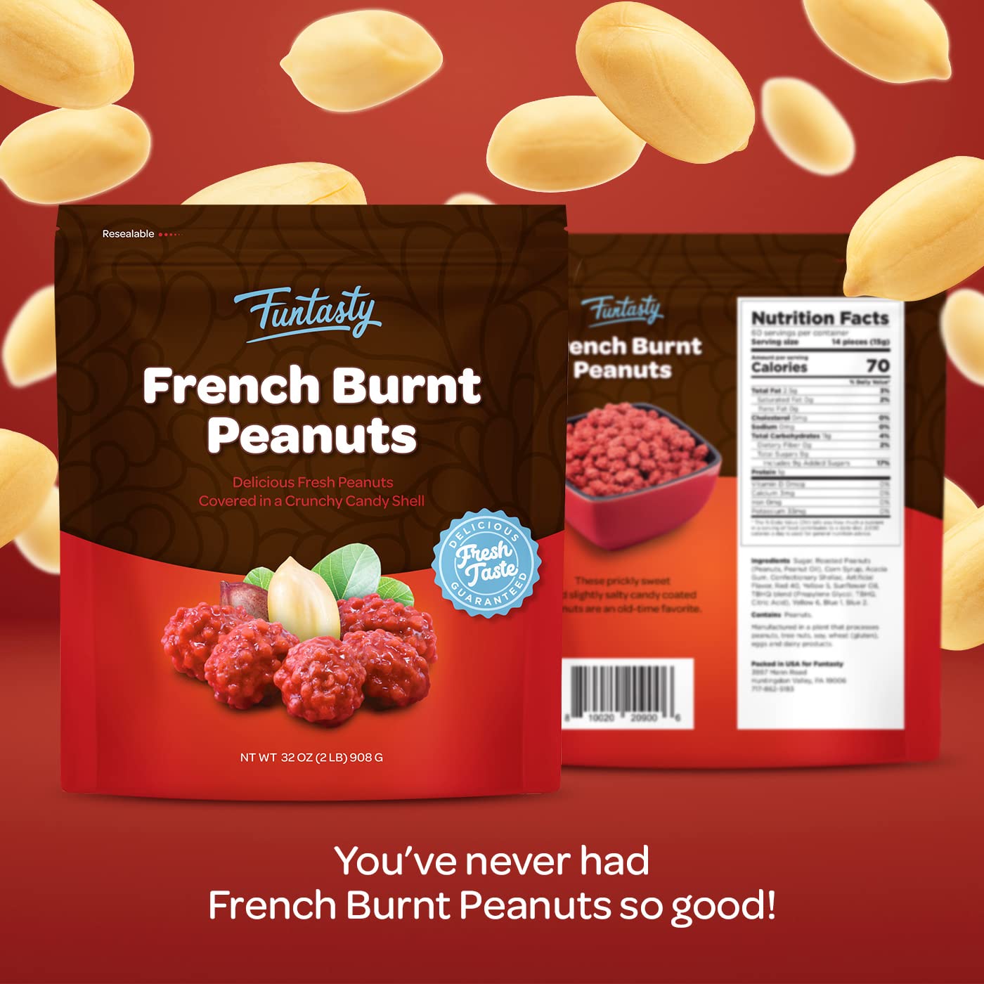 French Burnt Peanuts - 2 Pound Bulk Pack - Old School Candy