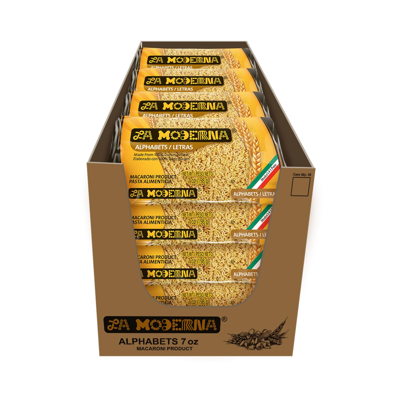 La Moderna Alphabet Pasta, Noodles, Durum Wheat, Protein, Fiber, Vitamins, 7 Oz, Pack of 20