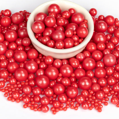 Twisweet Red Pearl Sprinkles for Cake Decorating, Edible Sugar Pearls for Baking, Mix Size, Cake Topper Cupcake Cookie Ice Cream