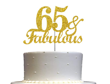 65  Fabulous Cake Topper Gold Glitter, 65Th Birthday Party Decoration Ideas, Premium Quality, Sturdy Doubled Sided Glitter, Acry