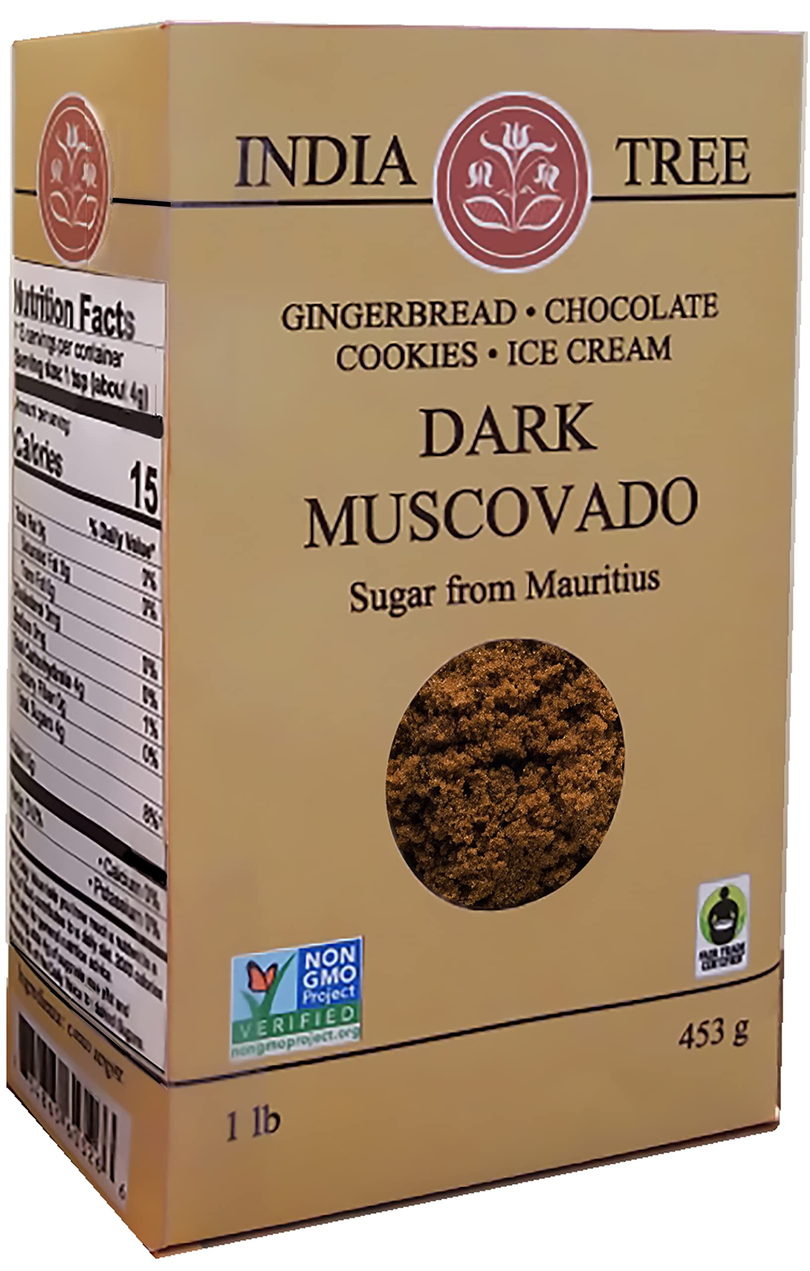 India Tree Dark Muscovado Sugar, Unrefined Brown Baking Sugar, 16 Ounce Box, Rich Molasses Flavor, Perfect for Baking