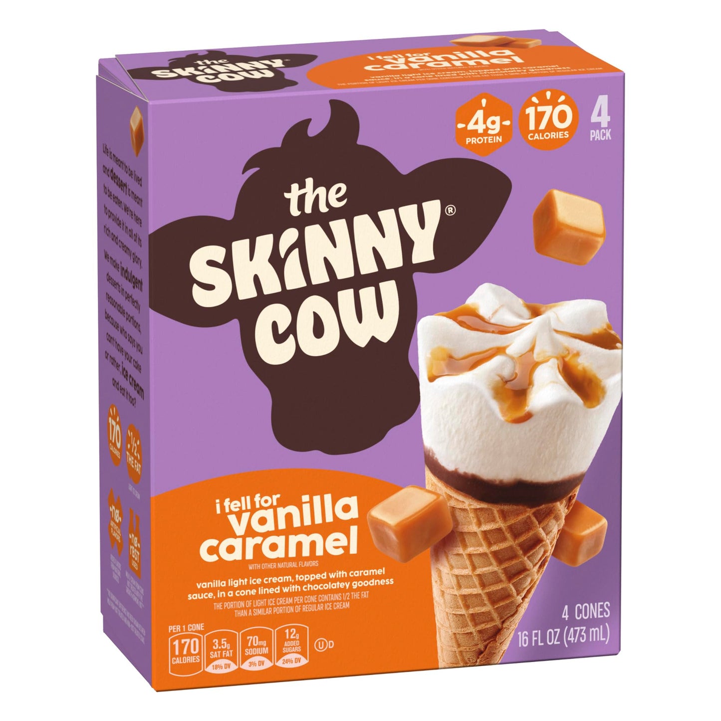 Skinny Cow, Vanilla / Caramel Cones, 4 Count (Frozen)