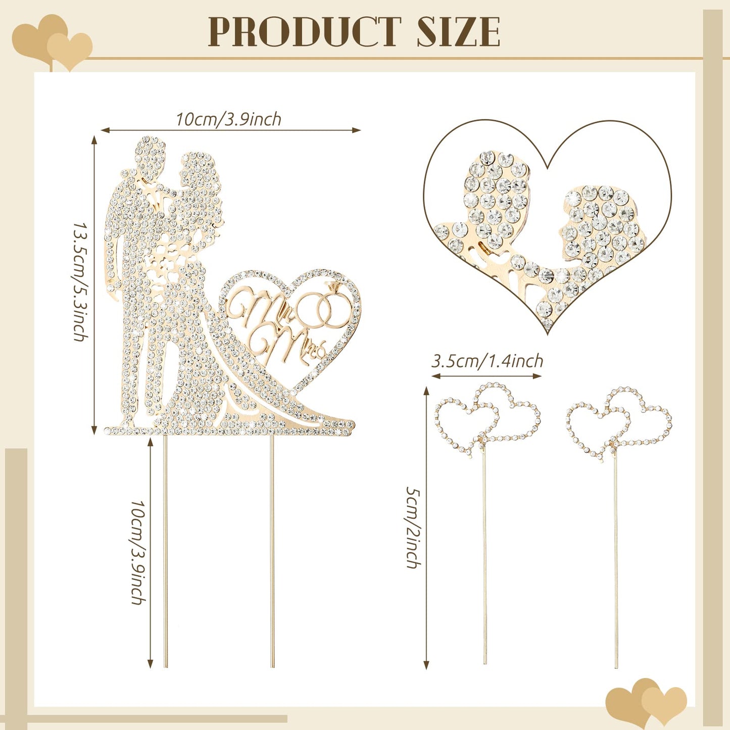 Spiareal 3 Pack Mr And Mrs Cake Topper Rhinestone Metal Love Wedding Cake Topper Crystal Heart Shaped Cake Toppers Funny Diamond