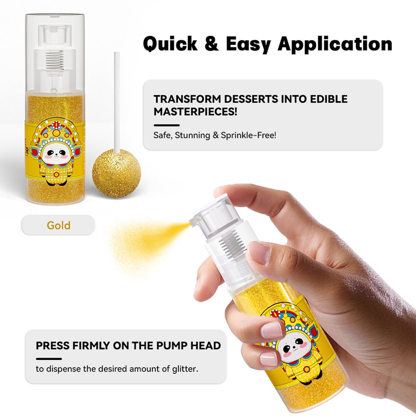 CAKESTAR Edible Glitter Spray, 10g Luster Dust for Cakes & Drinks, Gold