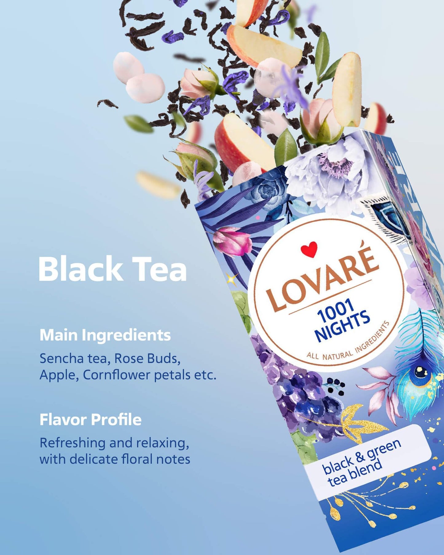 Lovare 1001 Nights Tea Bags 48 G - Made In Ukraine - Classic Black And Sencha Green Flavored Tea Blend - Tea Bags Individually W