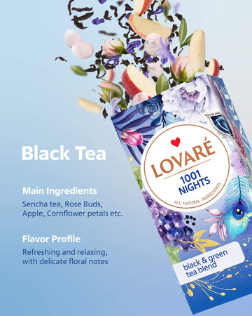 Lovare 1001 Nights Tea Bags 48 G - Made In Ukraine - Classic Black And Sencha Green Flavored Tea Blend - Tea Bags Individually W