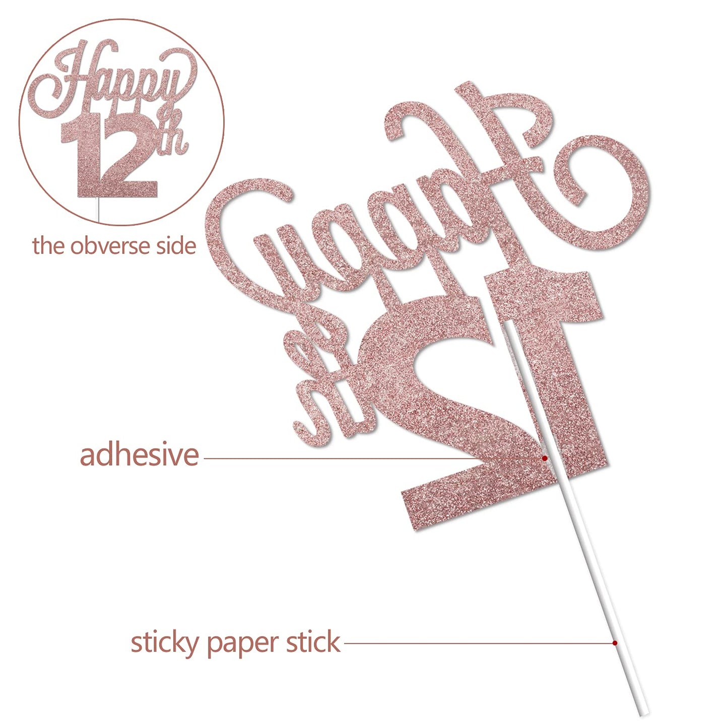 Lingteer Happy 12Th Birthday Cake Topper - Cheers To 12Th Birthday Twelve Years Old Birthday Party Cake Decorations Sign.