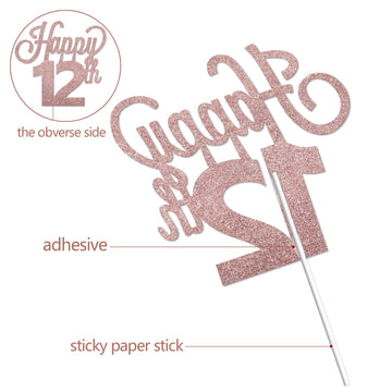 Lingteer Happy 12Th Birthday Cake Topper - Cheers To 12Th Birthday Twelve Years Old Birthday Party Cake Decorations Sign.
