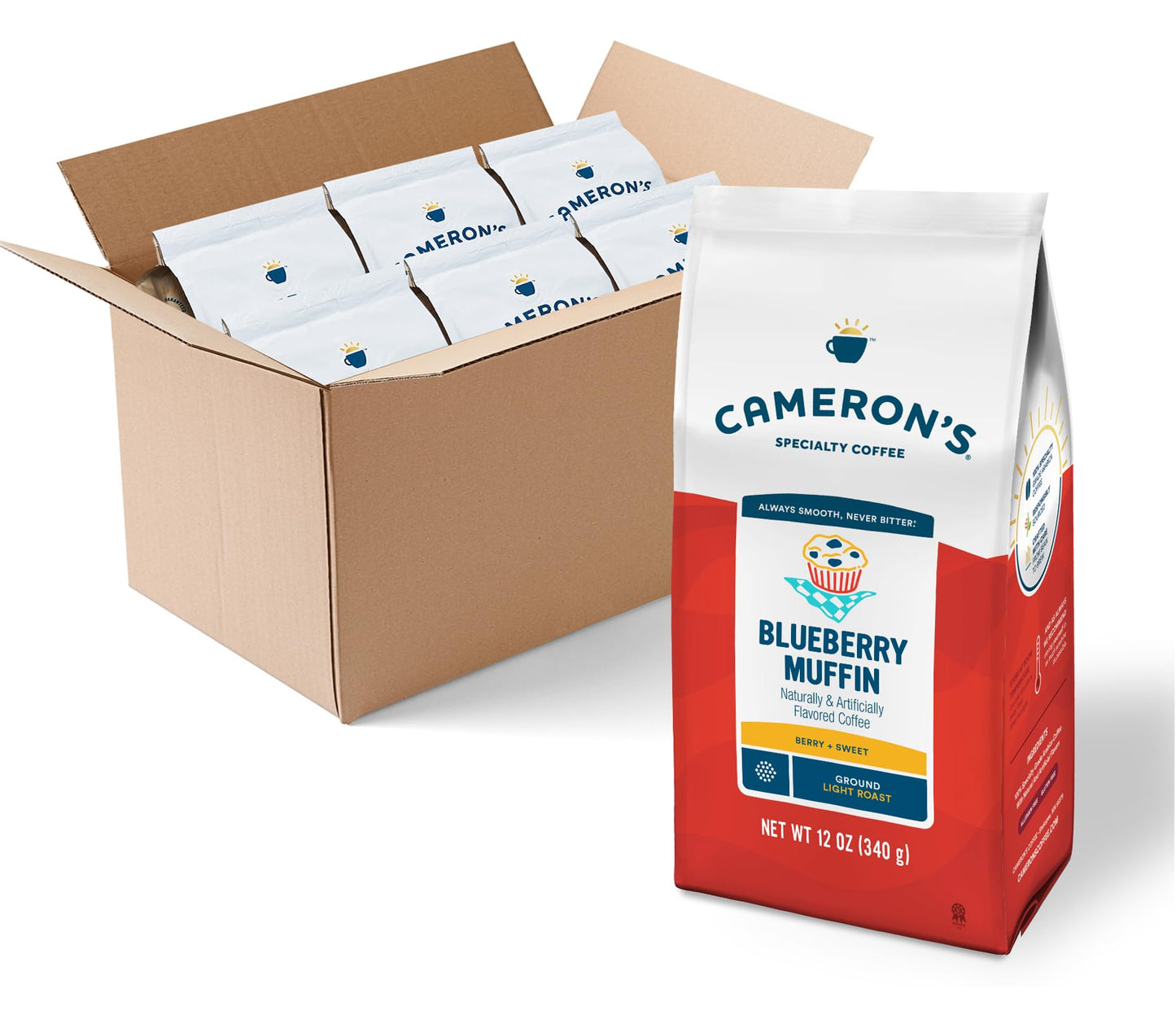 Camerons Coffee Blueberry Muffin Flavored Ground Coffee, Light Roast, 12 oz (Pack of 6)