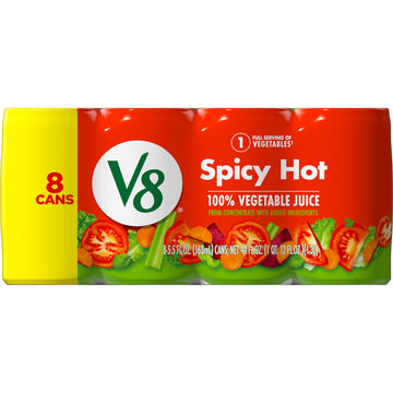 V8 Spicy Hot 100% Vegetable Juice, Vegetable Blend with Tomato Juice, 5.5 FL OZ Can (Pack of 8)