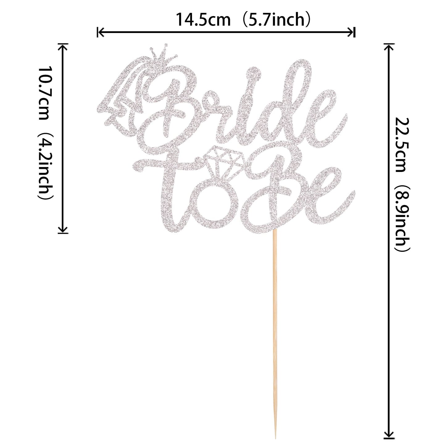 ZHUOWEISM Bride to Be Cake Topper, Glitter Ring Design, Silver, Small