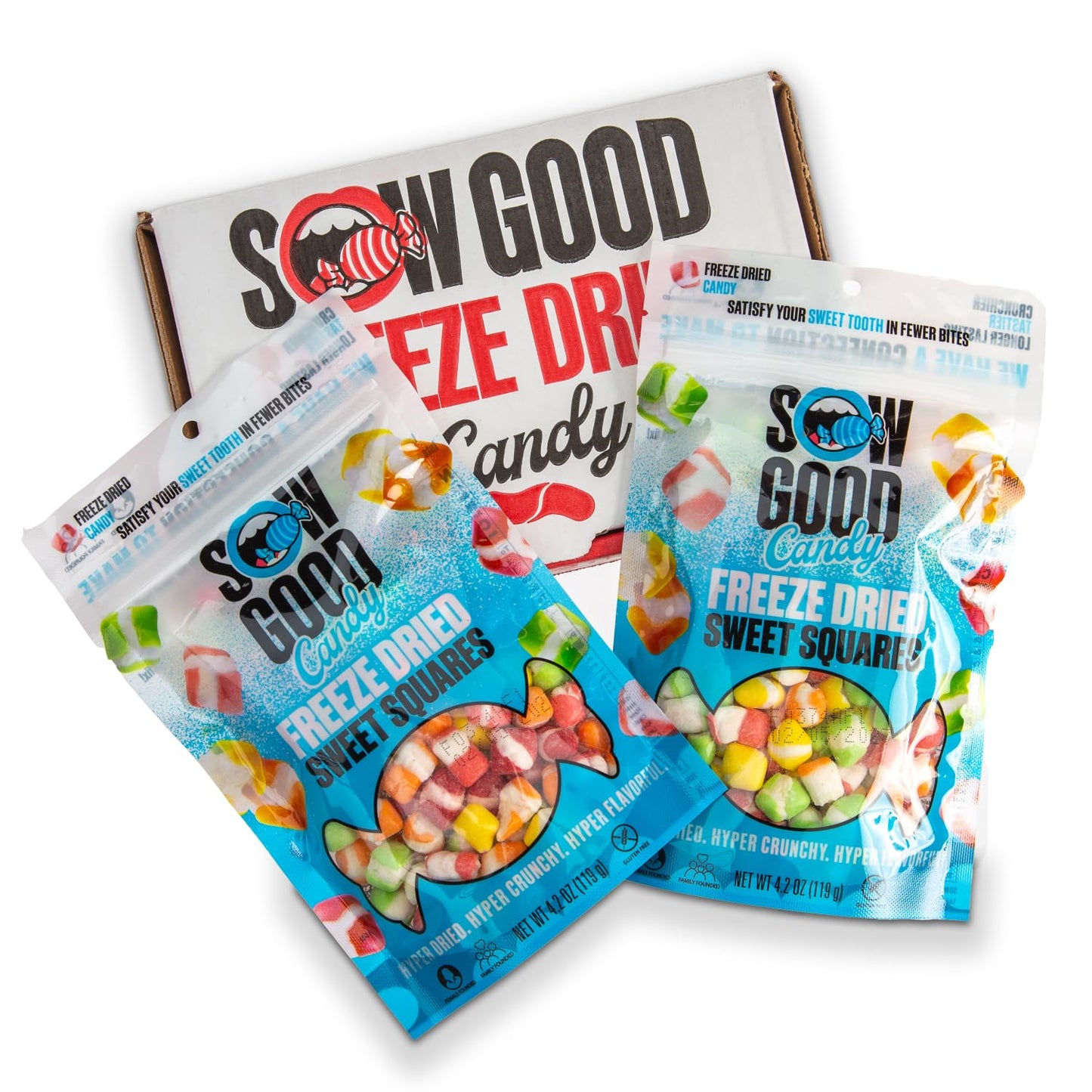 Sow Good Freeze Dried Candy Sweet Squares 2 Pack - (Strawberry, Lemon, Orange, Blue Raspberry, Apple)