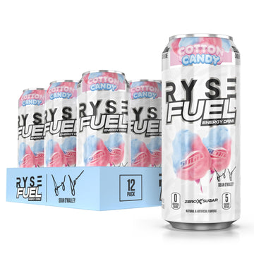 RYSE Fuel Energy Drink - Cotton Candy Flavor - Sugar Free, Vegan - 200mg Caffeine - 16 Fl Oz Cans (12-Pack)