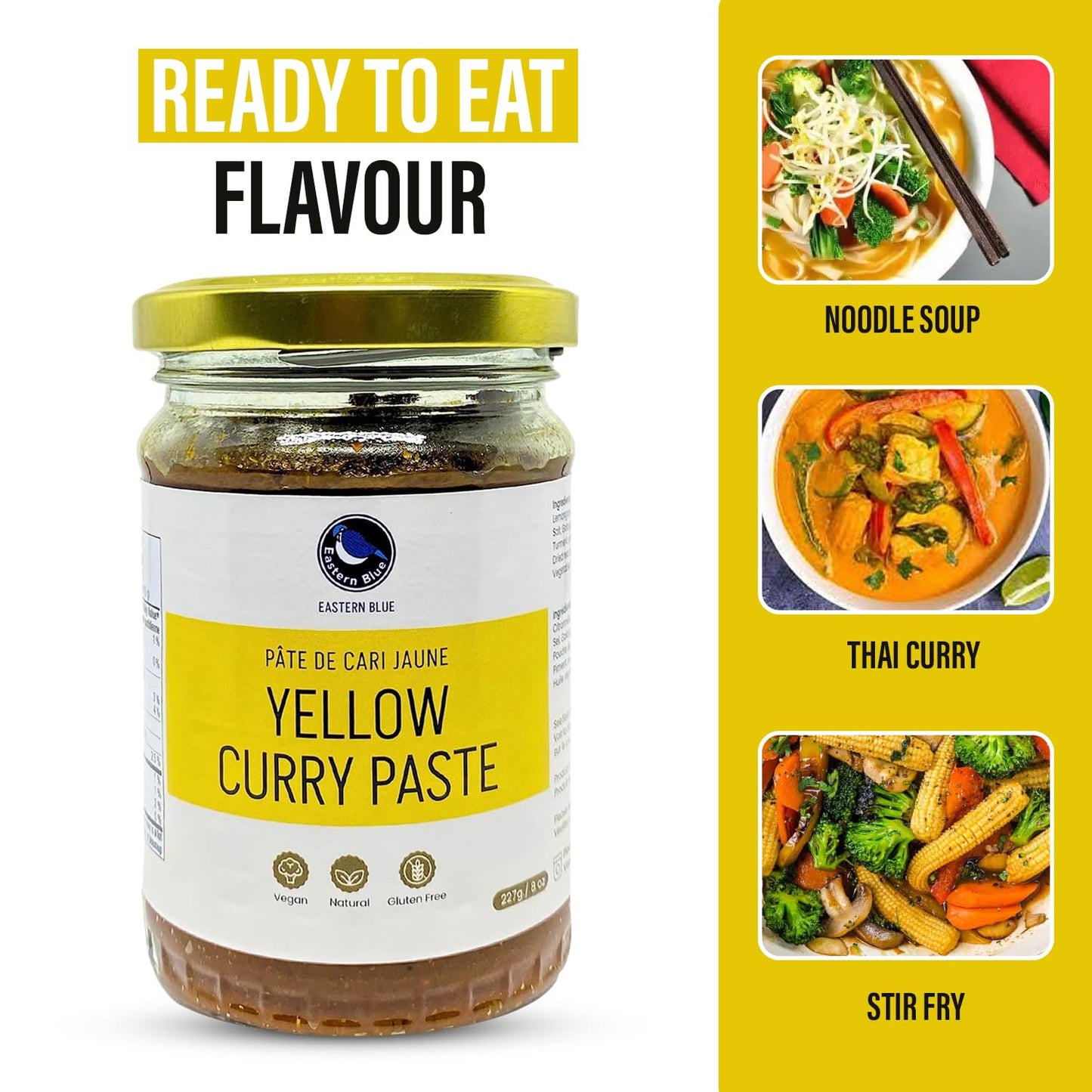 Eastern Blue Thai Curry Paste - Thai Yellow Curry Paste 8 Oz | Authentic Thai Curry Sauce for Tasty Dishes and Curries | Vegan,