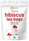 Organic Hibiscus Tea Bags, 200 Count | Enhanced Source From Hibiscus Flowers | Caffeine Free Herbal Tea | Eco-Friendly Hemp Paper Tea Bags | Non-Gmo, No Sugar