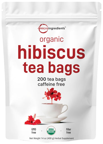 Organic Hibiscus Tea Bags, 200 Count | Enhanced Source From Hibiscus Flowers | Caffeine Free Herbal Tea | Eco-Friendly Hemp Paper Tea Bags | Non-Gmo, No Sugar