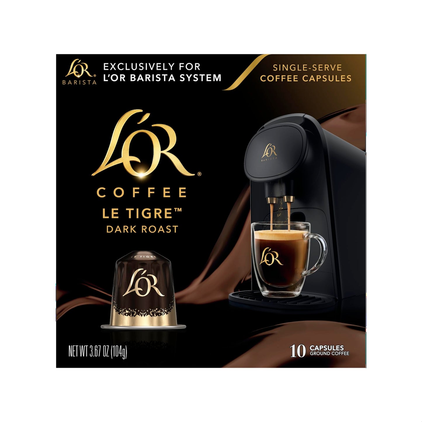 LOR Coffee Pods  10 Count Le Tigre Dark Roast Blend  Single-Serve Aluminum Coffee Capsules Compatible with the LOR BARISTA System & *Nespresso Original Machines  10 count (Pack of 1)