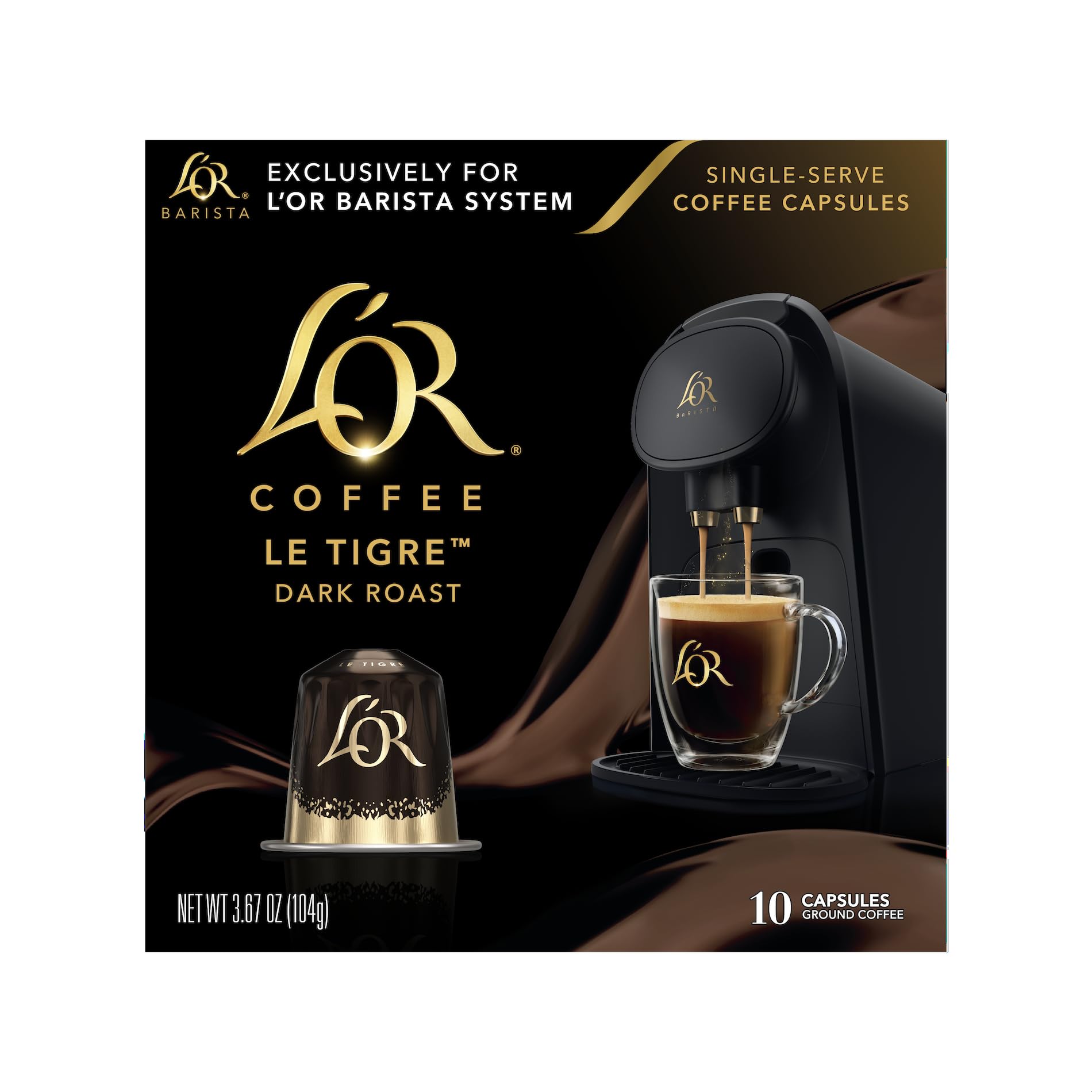 LOR Coffee Pods  10 Count Le Tigre Dark Roast Blend  Single-Serve Aluminum Coffee Capsules Compatible with the LOR BARISTA System & *Nespresso Original Machines  10 count (Pack of 1)