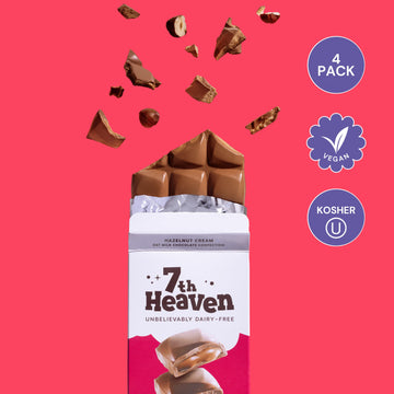 7Th Heaven Vegan Hazelnut Cream Oat Milk Chocolate Bar, Plant Based Dairy Free Chocolate With Hazelnut Cream Filling, Fair Trade