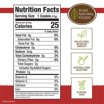 Dijas Natural Foods Crunchy Biscotti Cookie, Fat Free, All Natural, 5 Ounce, Cranberry Almond