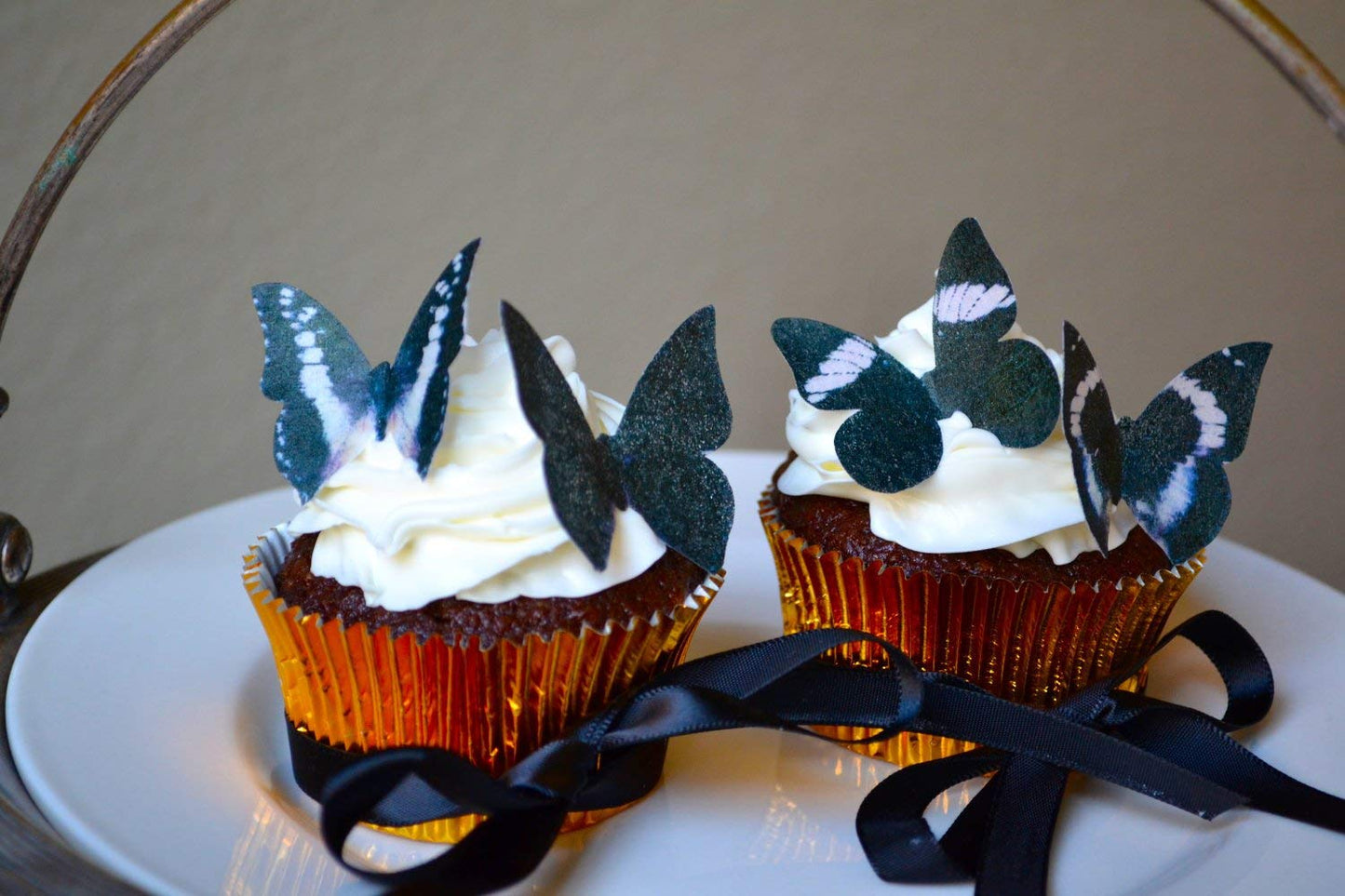 Sugar Robot Inc. Edible Butterflies Cake and Cupcake Toppers, Black Assorted, 1.75 inches, Set of 24, Rice Paper