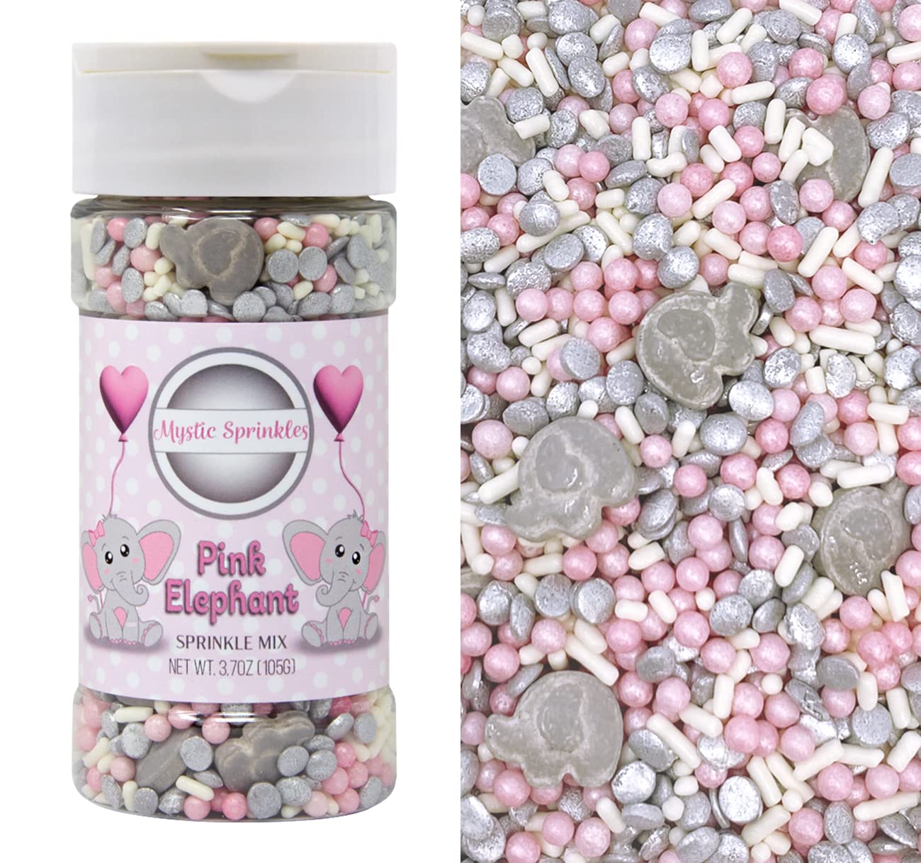 Mystic Sprinkles Baby Shower Sprinkle Mixes (Pink Elephant Sprinkle Mix 3.7oz)