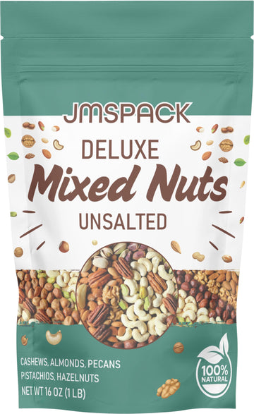 JMSPACK Deluxe Mixed Nuts Trail Mix, Unsalted Nut Mix, 16 Ounce