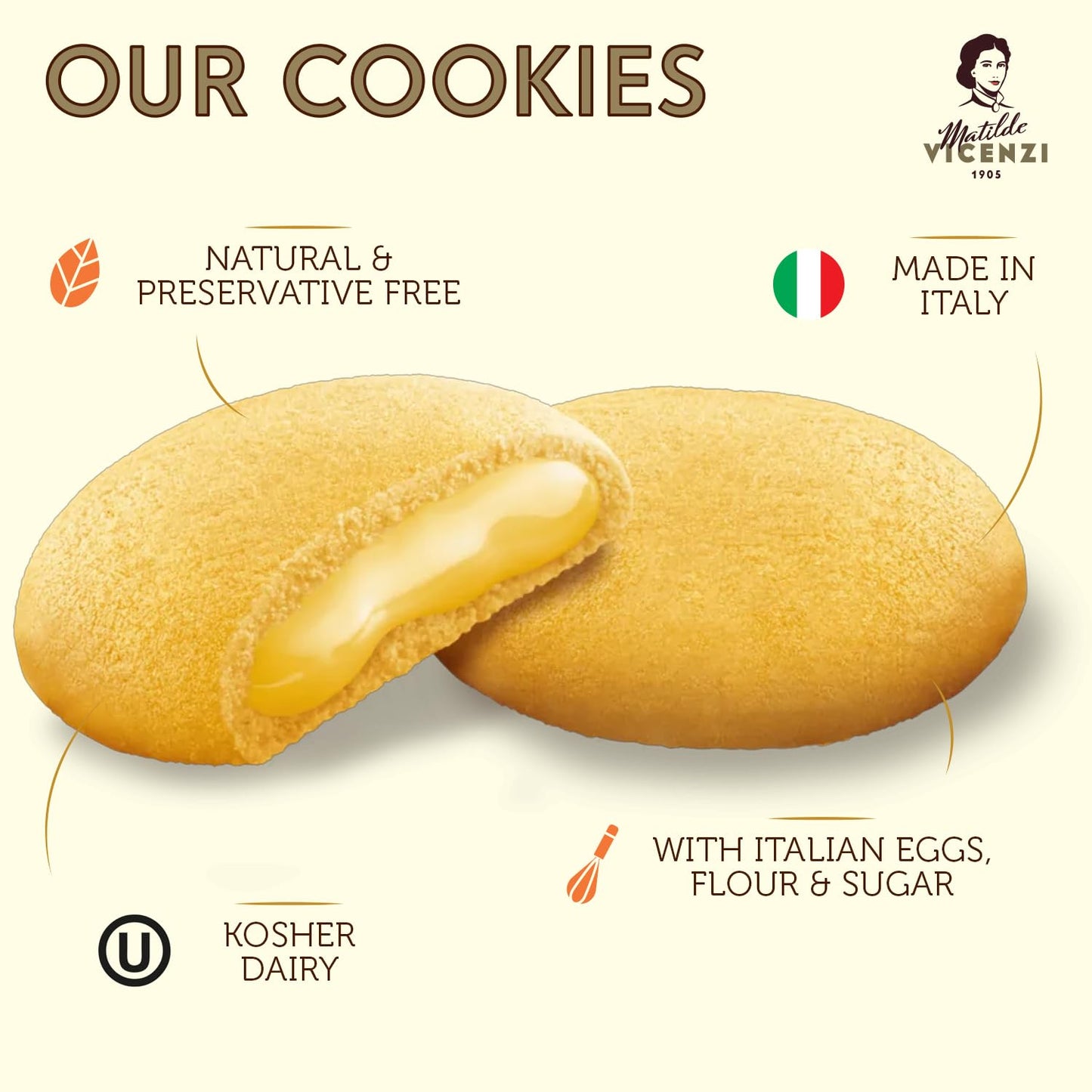 Grisbi Lemon Shortbread by Pasticceria Matilde Vicenzi, Sweet Lemon Cream Filled Patisserie Pastry Cookie, All-Natural, Kosher D