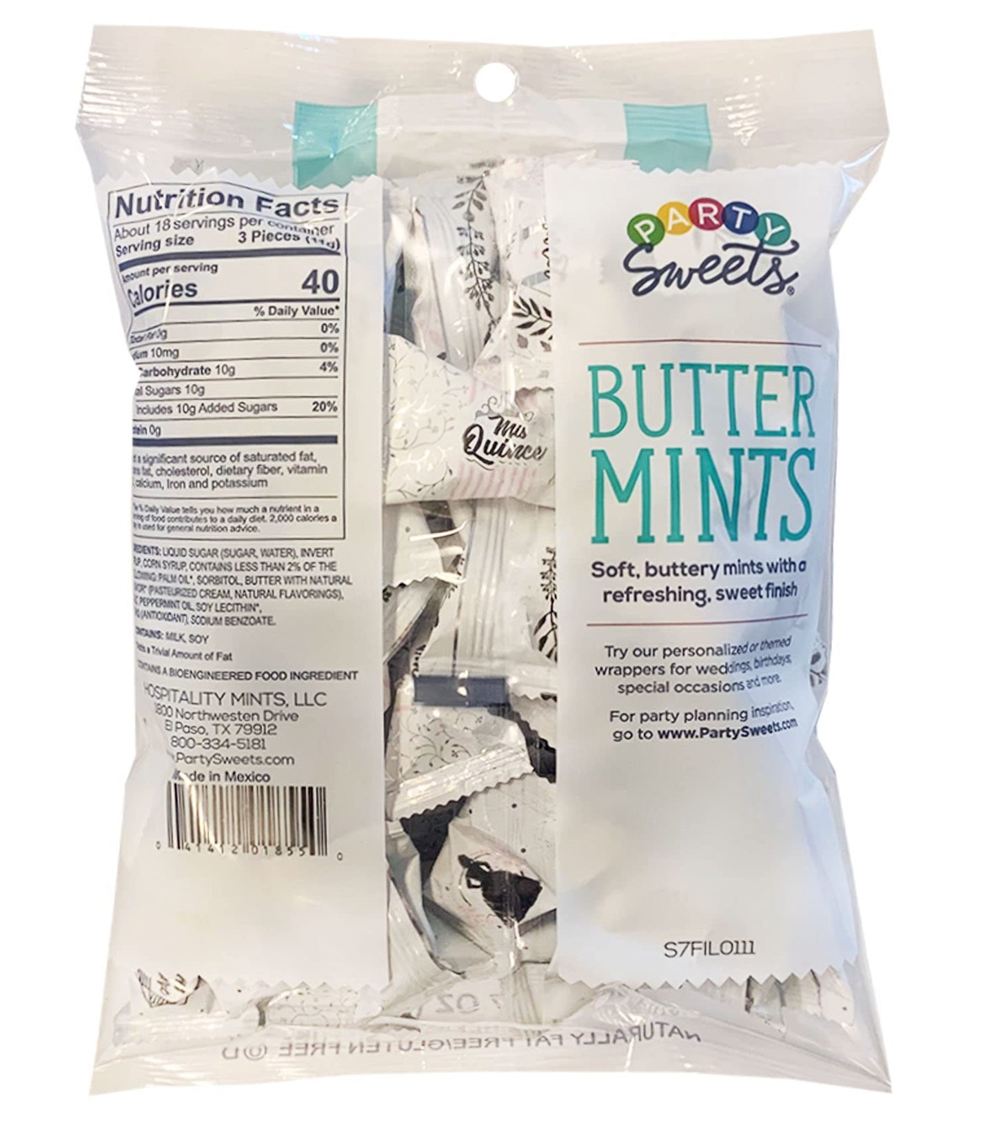 Party Sweets Quinceanera Themed Buttermints By Hospitality Mints, Individually Wrapped, 7 Oz. Bag Pack Of 6 (330 Pieces), White Buttermints