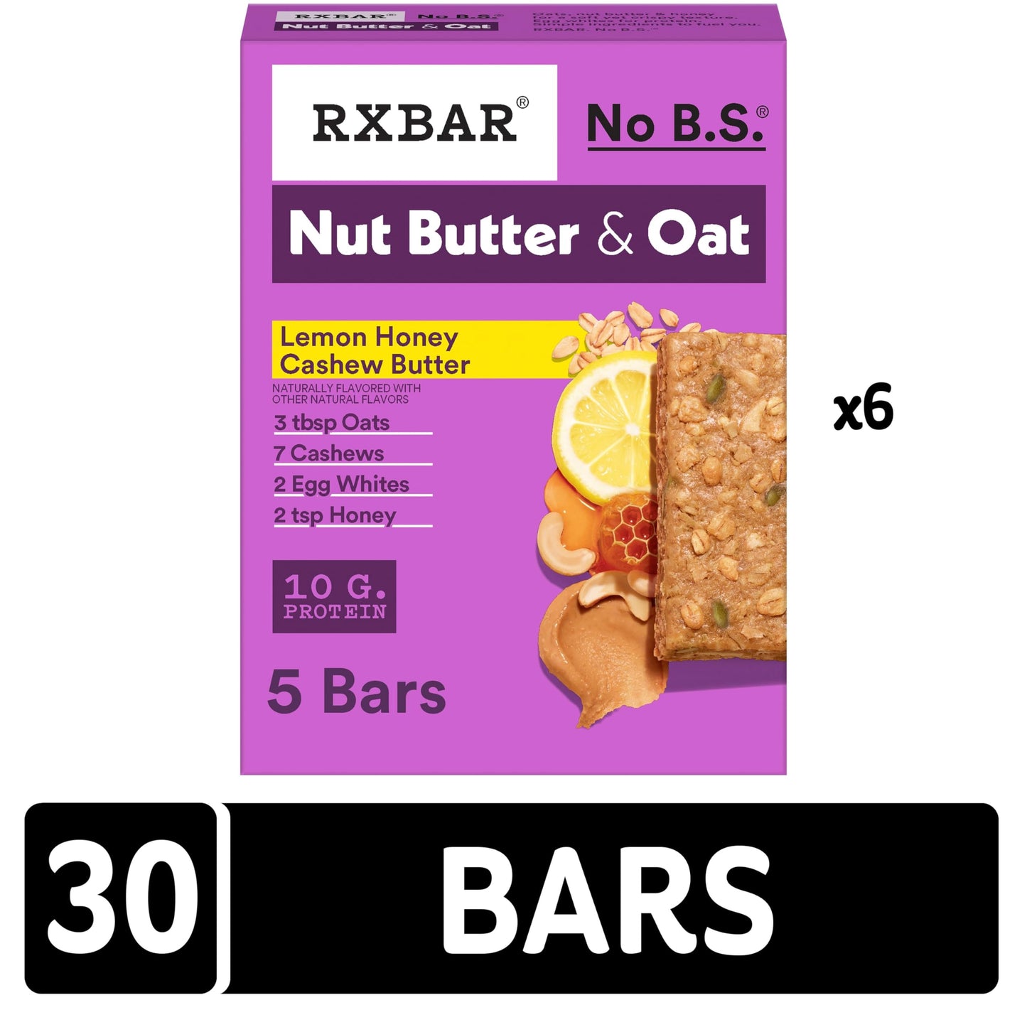 RXBAR Nut Butter and Oat Protein Bars, Protein Snacks, Lemon Honey Cashew Butter (30 Bars)
