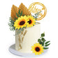 Memovan Sunflower Cake Topper 18Pcs Sunflower Cake Decoration With Gold Happy Birthday Cake Topper Sunflower Golden Palm Eucalyp