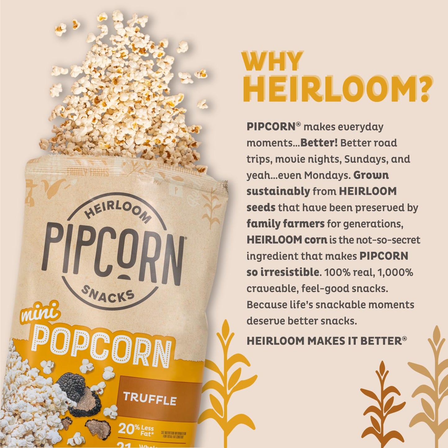 Heirloom Truffle Mini Popcorn By Pipcorn - 4.5Oz 6Pk - Healthy Snacks, Gluten Free Snacks, Heirloom Corn, Salty Snacks, Black Tr