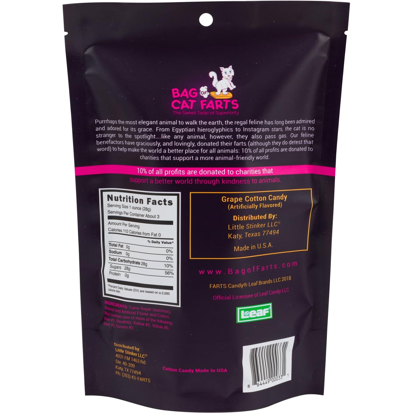 Bag of Cat Farts Grape Cotton Candy, 1 pack / 3 ounces