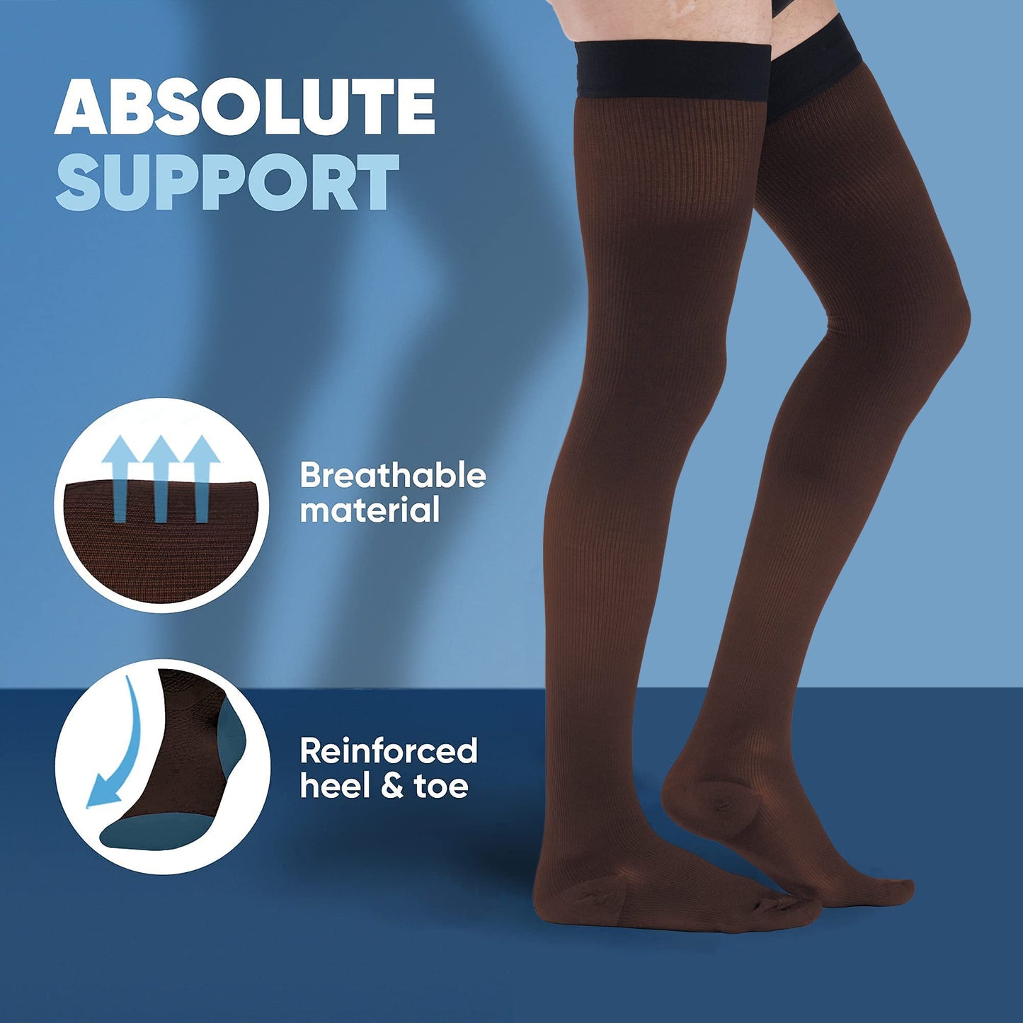 7Xl Plus Size Compression Thigh Hi Socks For Men 20-30 Mmhg With Grip Top - Mens Graduated Compression Stockings Hose For Improv