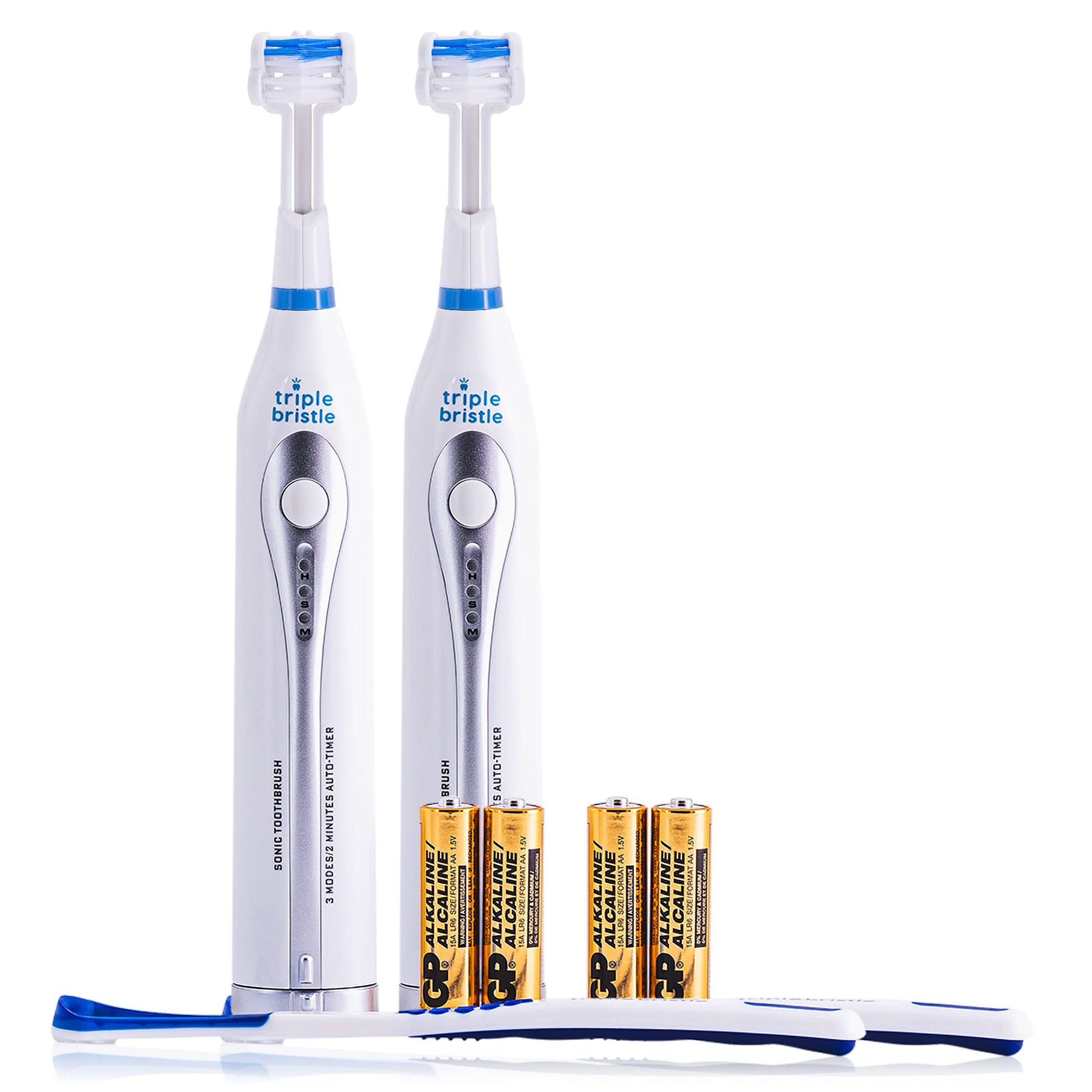 Triple Bristle Go  Portable Aa Battery Sonic Toothbrush For Travel  Three Powerful Modes  Soft Nylon Bristles-Also For Autistic 