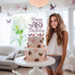 We Can Bearly Wait Purple Glitter 18th Birthday Cake Topper, Butterfly Theme, 6x8.7 inches, Paper