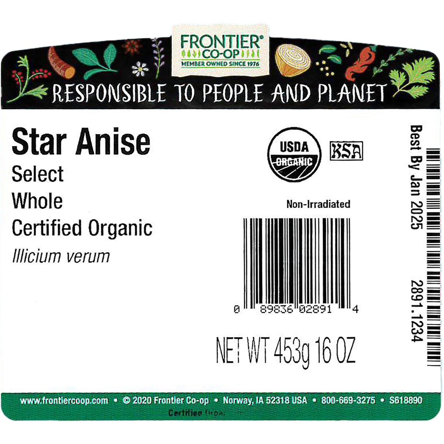 Frontier Co-op Organic Whole Star Anise, 16 oz (Pack of 3)