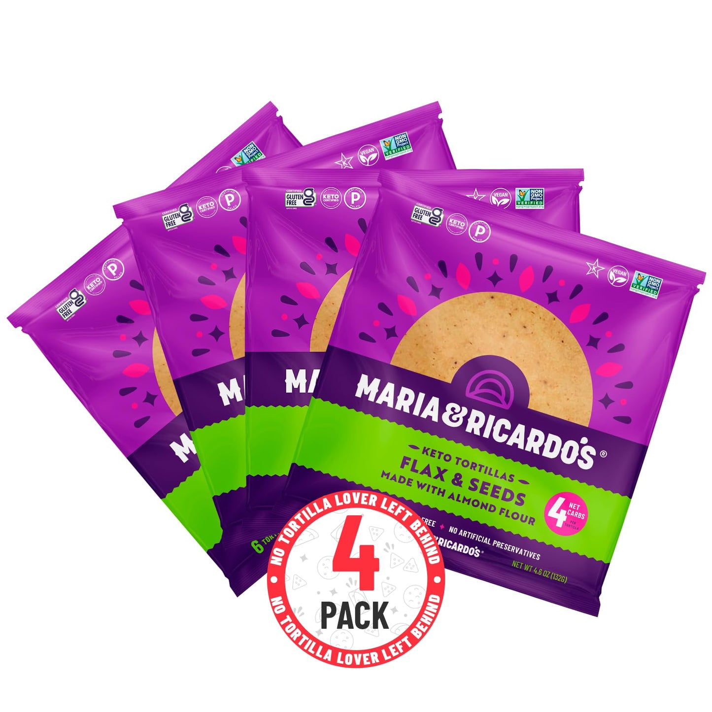 Maria & Ricardo's KETO Tortillas | Almond Flax & Seeds | Low Carb | Grain Free | Paleo | Non GMO | Vegan | Gluten Free | KETO Ce
