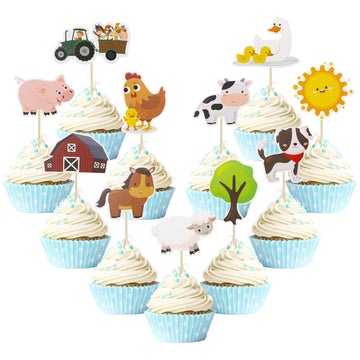 Gyufise 55Pcs Farm Animals Cupcake Toppers Chicken Sheep Pig Horse Cow Dog Cupcake Picks Barn Animals Baby Shower Kids Birthday