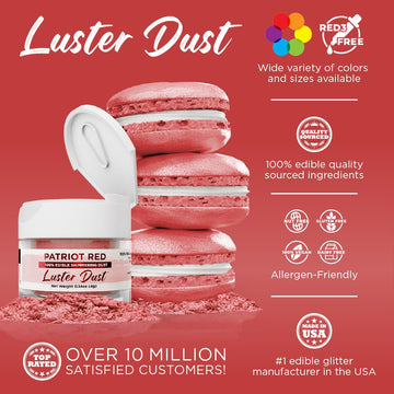 Luster Dust - Patriot Red (4G 1X Jar) | Edible Vegan Dust & Paint For Cake Decorating, Ice Cream, Desserts, Cocktails And Bevera