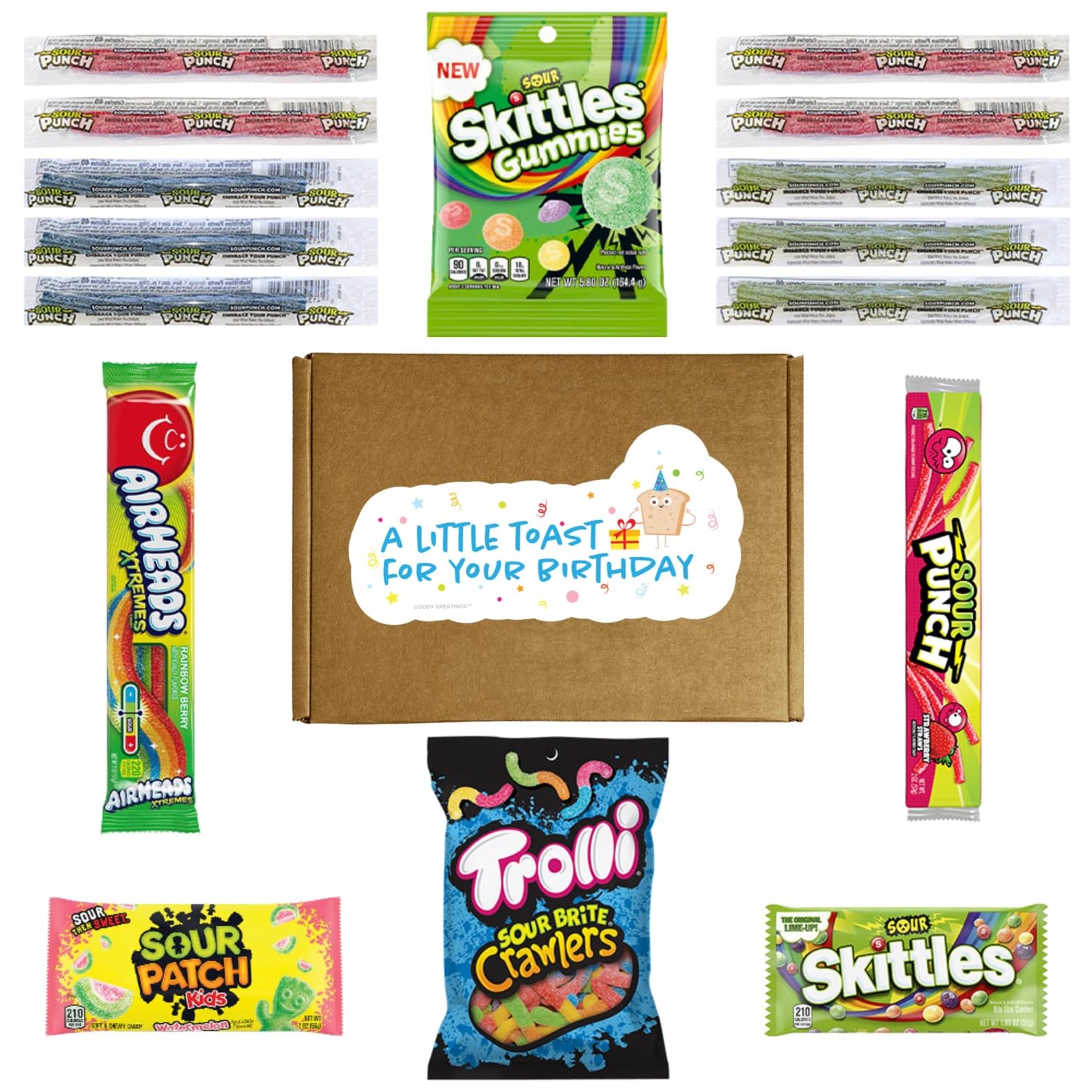 Hangry Kit Happy Birthday Sour Candy Kit - 16-Piece Variety Pack With All Your Favorite Sour Candy Classics In A 'Happy Birthday
