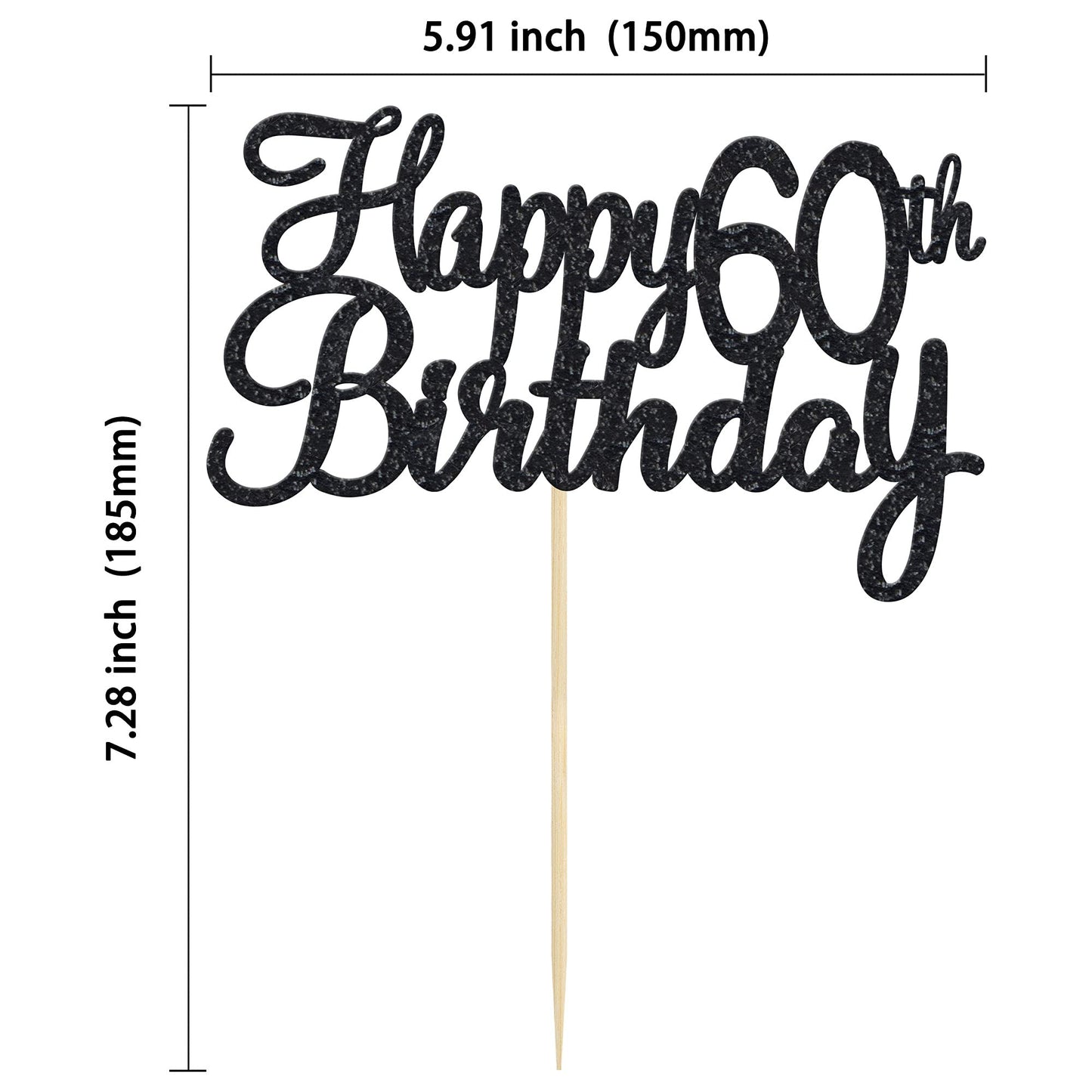 Gyufise 1 Pack Happy 60Th Birthday Cake Topper Black Glitter Happy Birthday Cake Topper Happy 60 Birthday Cake Decoration For 60