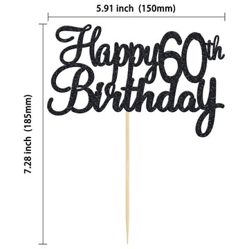 Gyufise 1 Pack Happy 60Th Birthday Cake Topper Black Glitter Happy Birthday Cake Topper Happy 60 Birthday Cake Decoration For 60