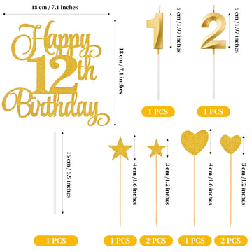 Lecferrarc 12Th Birthday Cake Decorations, 12Th Birthday Candles Cake Numeral Candles And Glitter Happy 12Th Birthday Cake Toppe
