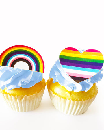 Sugar Robot Pride Decorations for Cake Decorating - Rainbow Cake Toppers and Hearts Cupcake Toppers - Made in the USA - Premium 