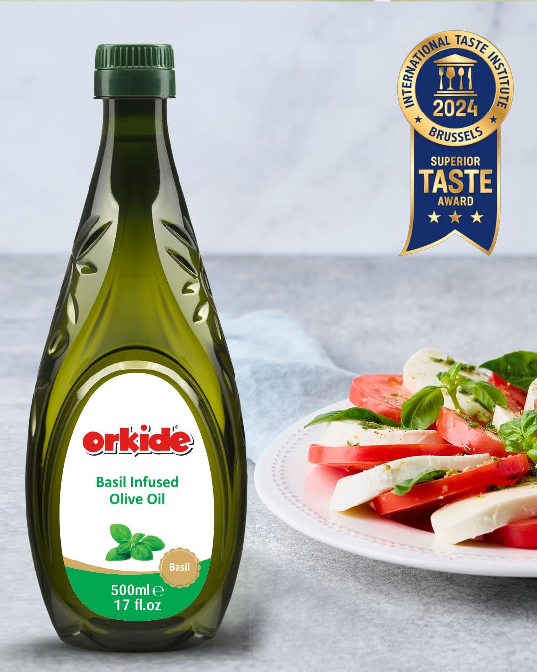 Orkide Basil Infused Olive Oil, Robust Mediterranean Blend, FFA 0.3, Polyphenol+400, 17 fl oz